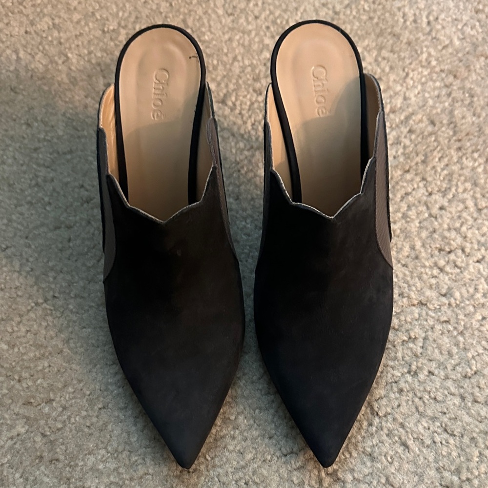 Chloe Black Suede Pointed Mules